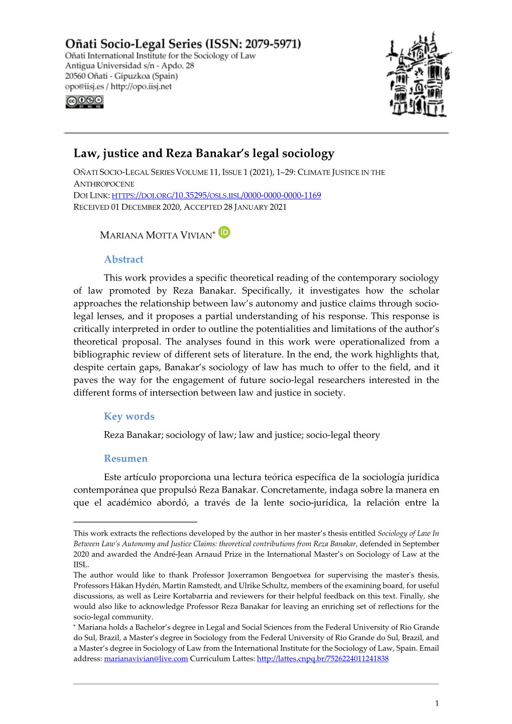 Law, Justice and Reza Banakar's Legal Sociology