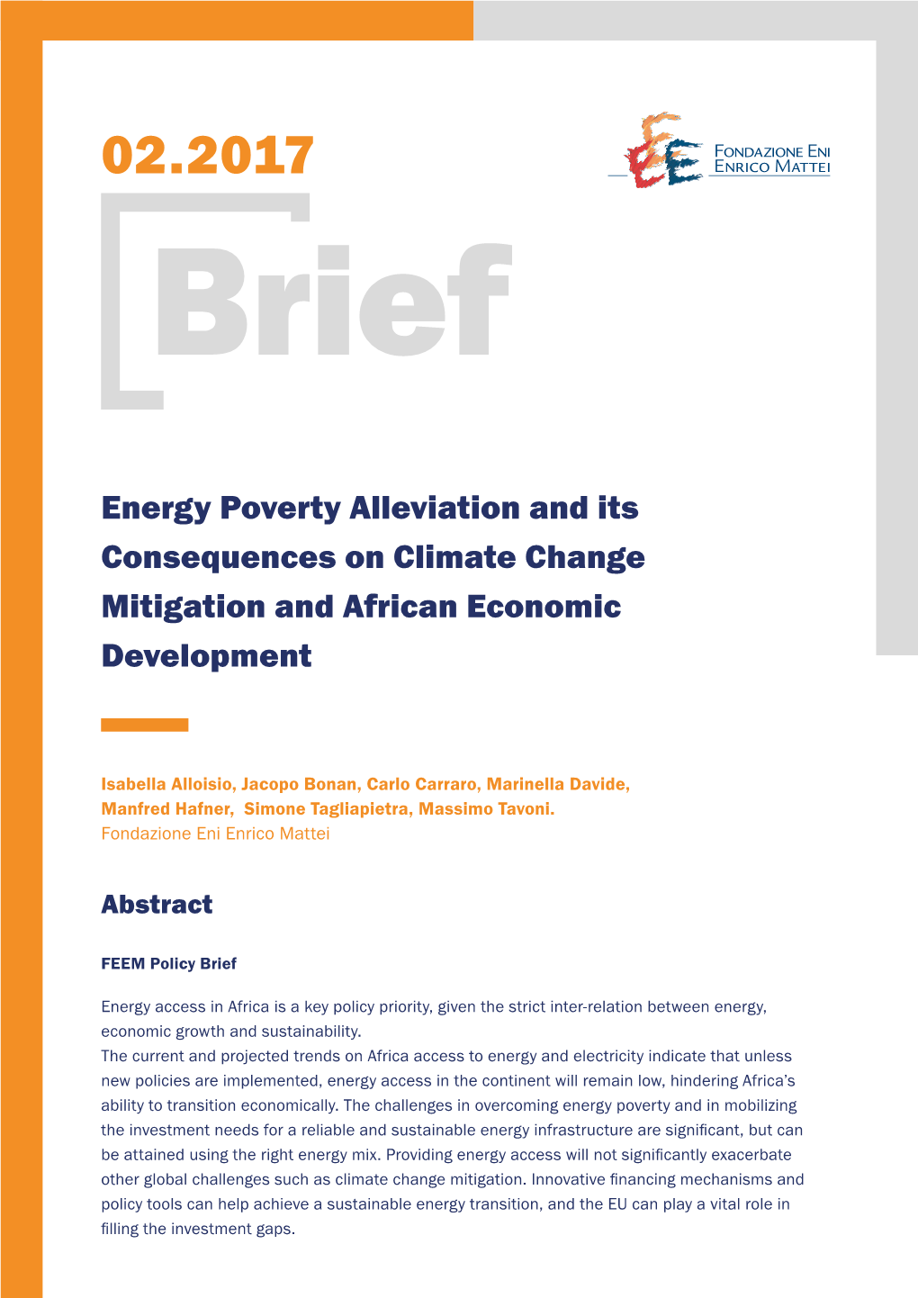 Energy Poverty Alleviation and Its Consequences on Climate Change Mitigation and African Economic Development