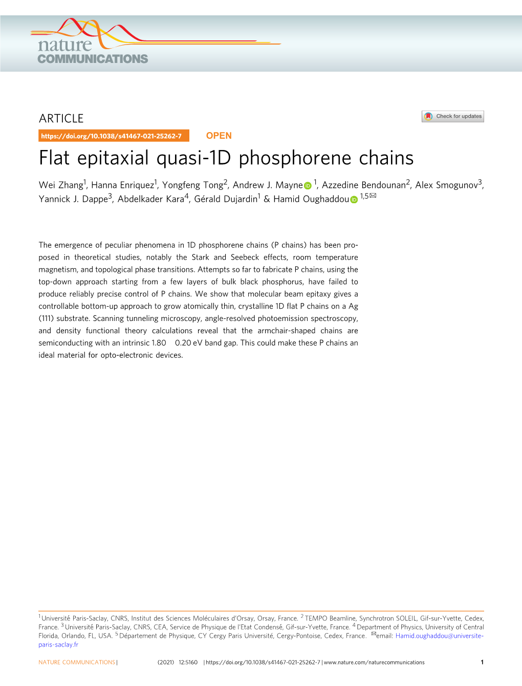 Flat Epitaxial Quasi-1D Phosphorene Chains