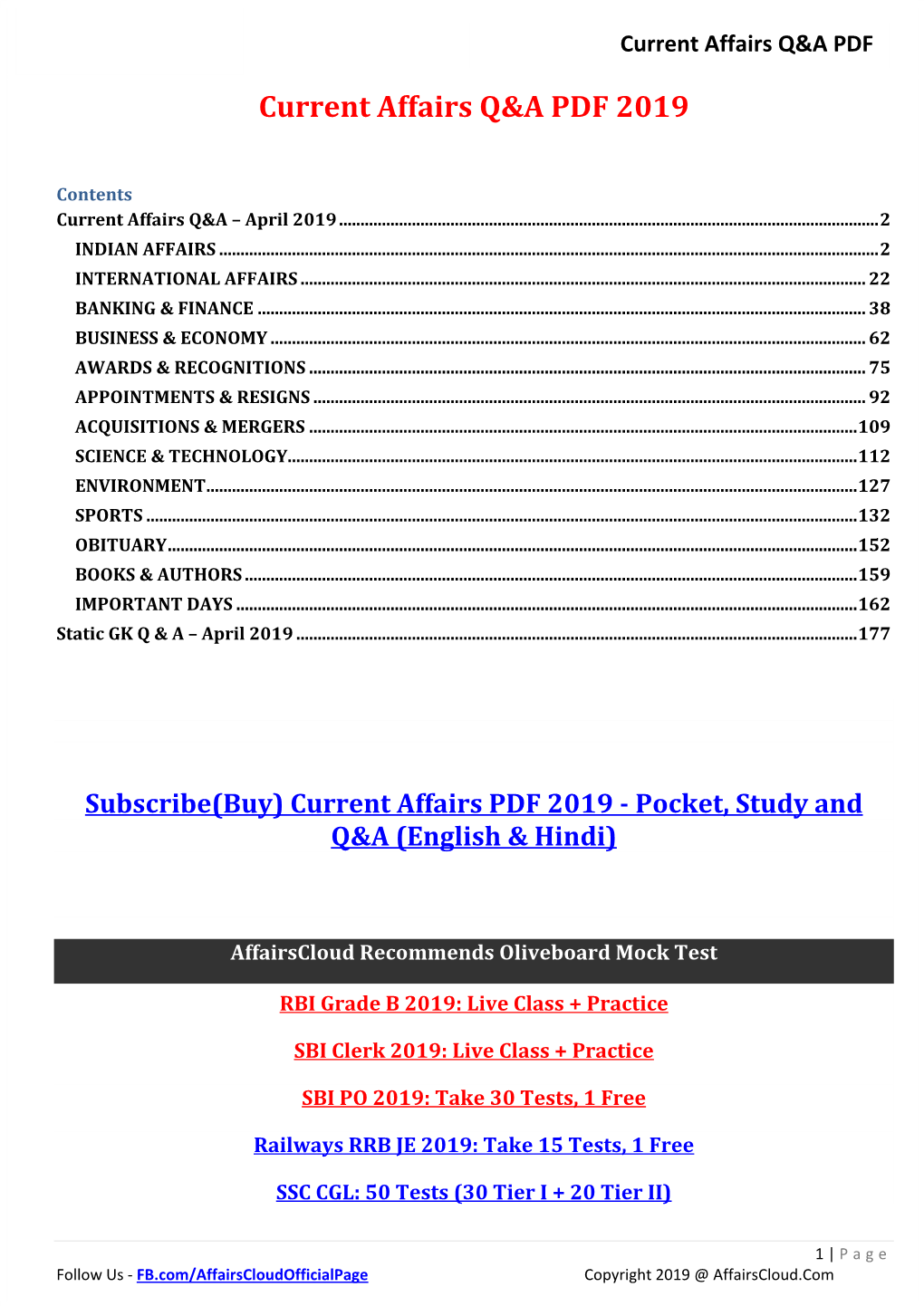 Current Affairs Q&A PDF 2019