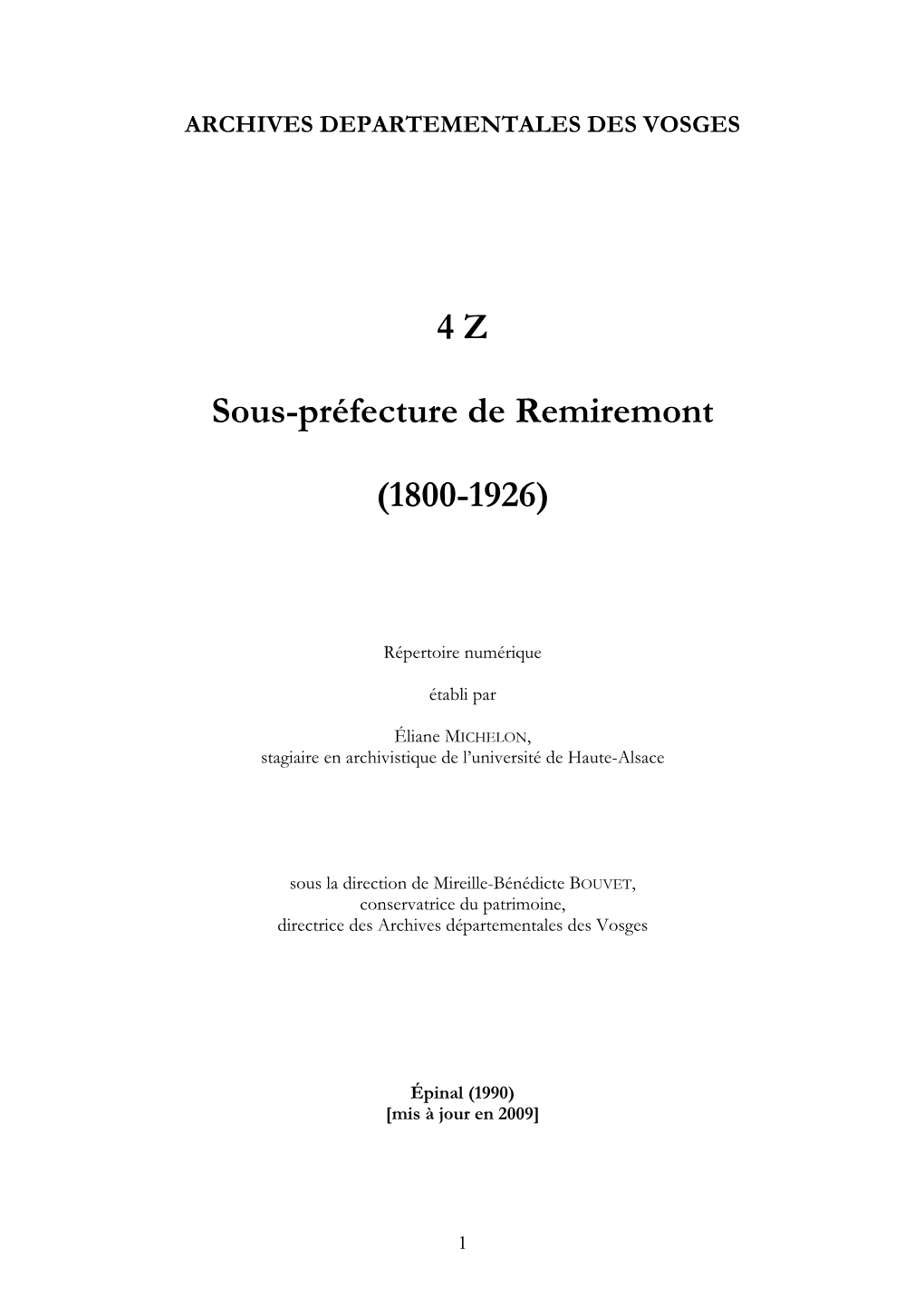 4 Z Sous-Préfecture De Remiremont (1800-1926)
