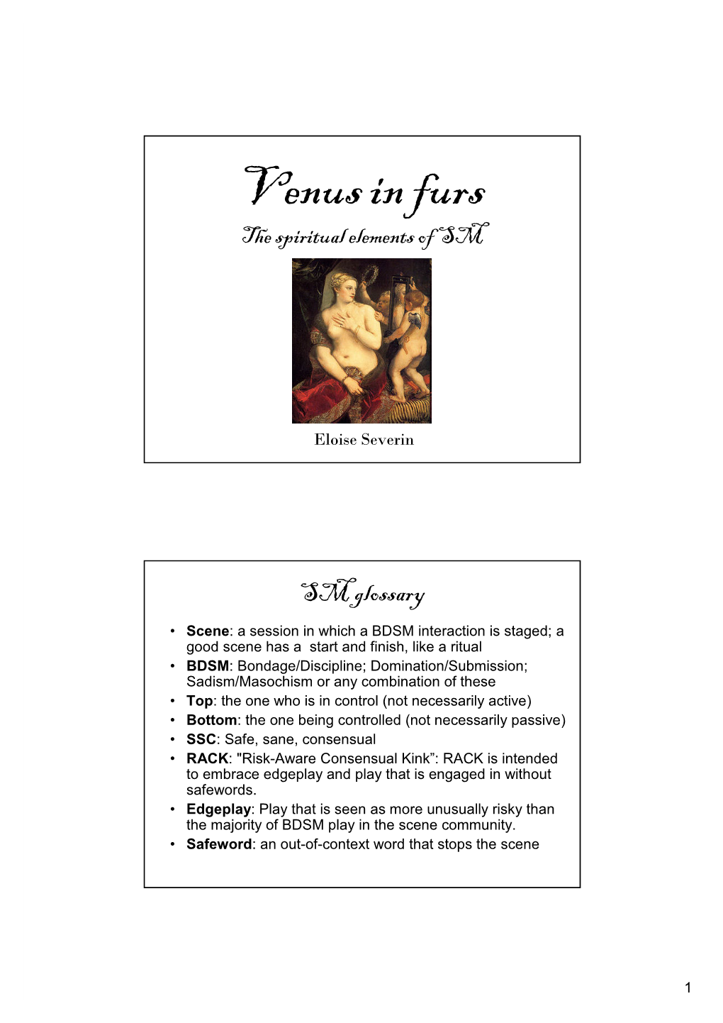 Venus in Furs the Spiritual Elements of SM