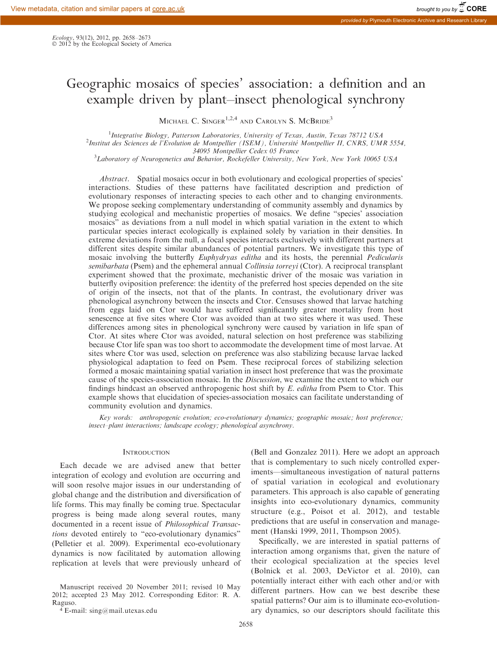 A Definition and an Example Driven by Plant–Insect Phenological Synchrony