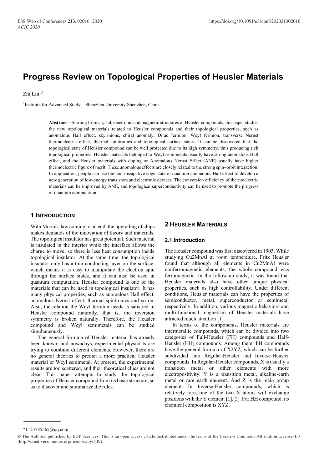Progress Review on Topological Properties of Heusler Materials