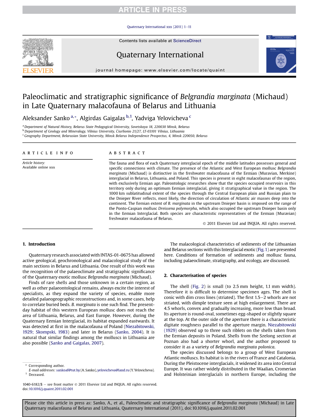 Paleoclimatic and Stratigraphic Significance of Belgrandia Marginata