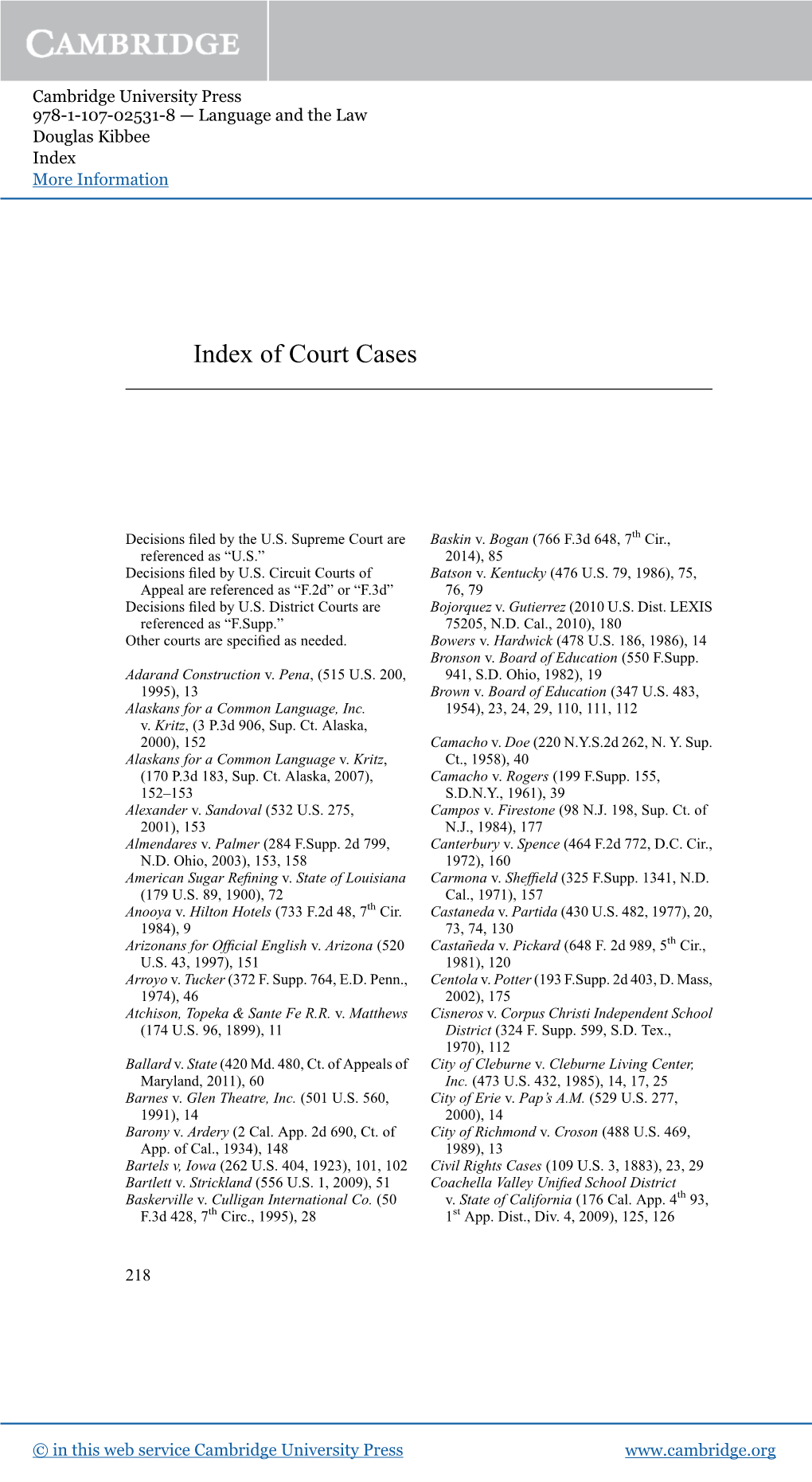 Index of Court Cases