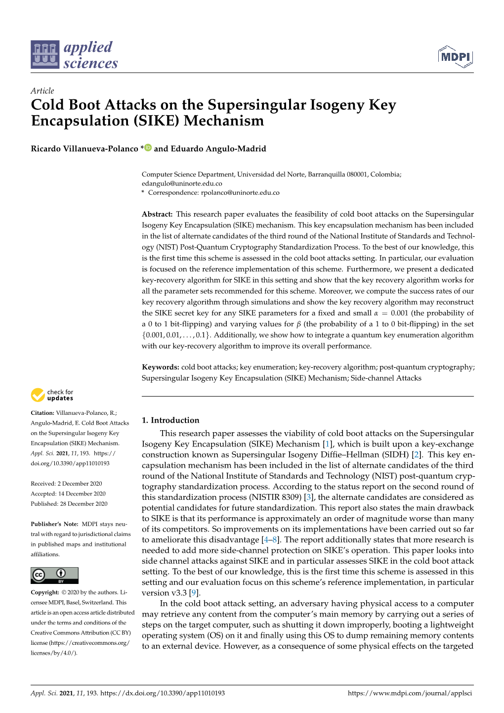 Cold Boot Attacks on the Supersingular Isogeny Key Encapsulation (SIKE) Mechanism