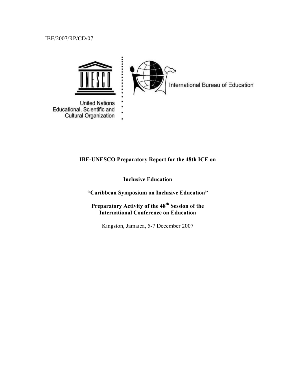 IBE-UNESCO Preparatory Report for the 48Th ICE on Inclusive Education