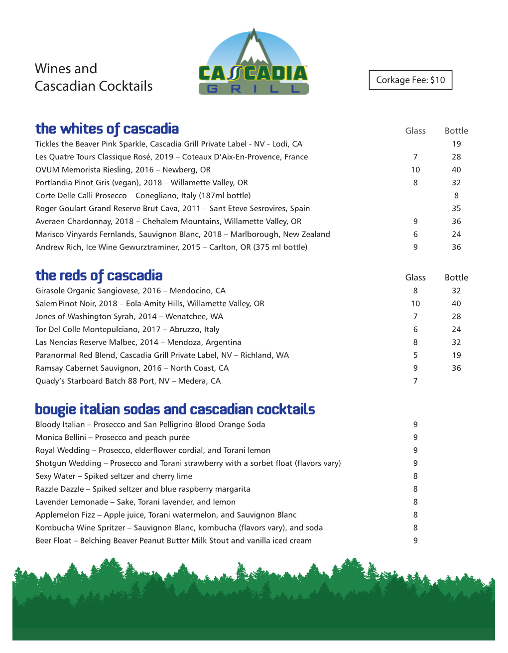 2020 Cascadia Winebeer Menu 14 Jan