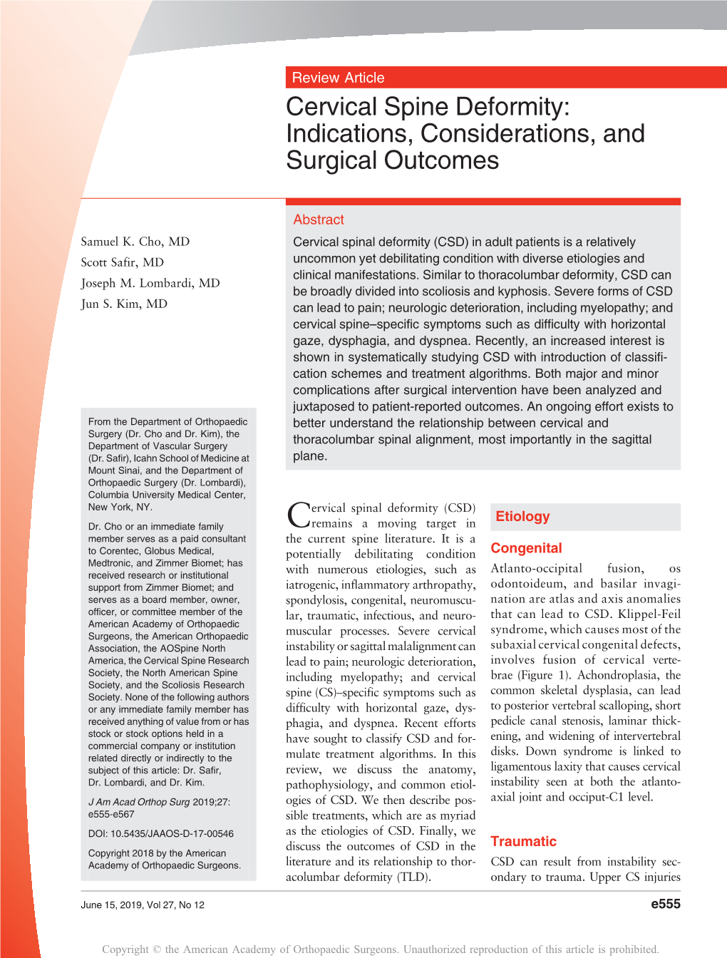 Cervical Spine Deformity: Indications, Considerations, and Surgical Outcomes