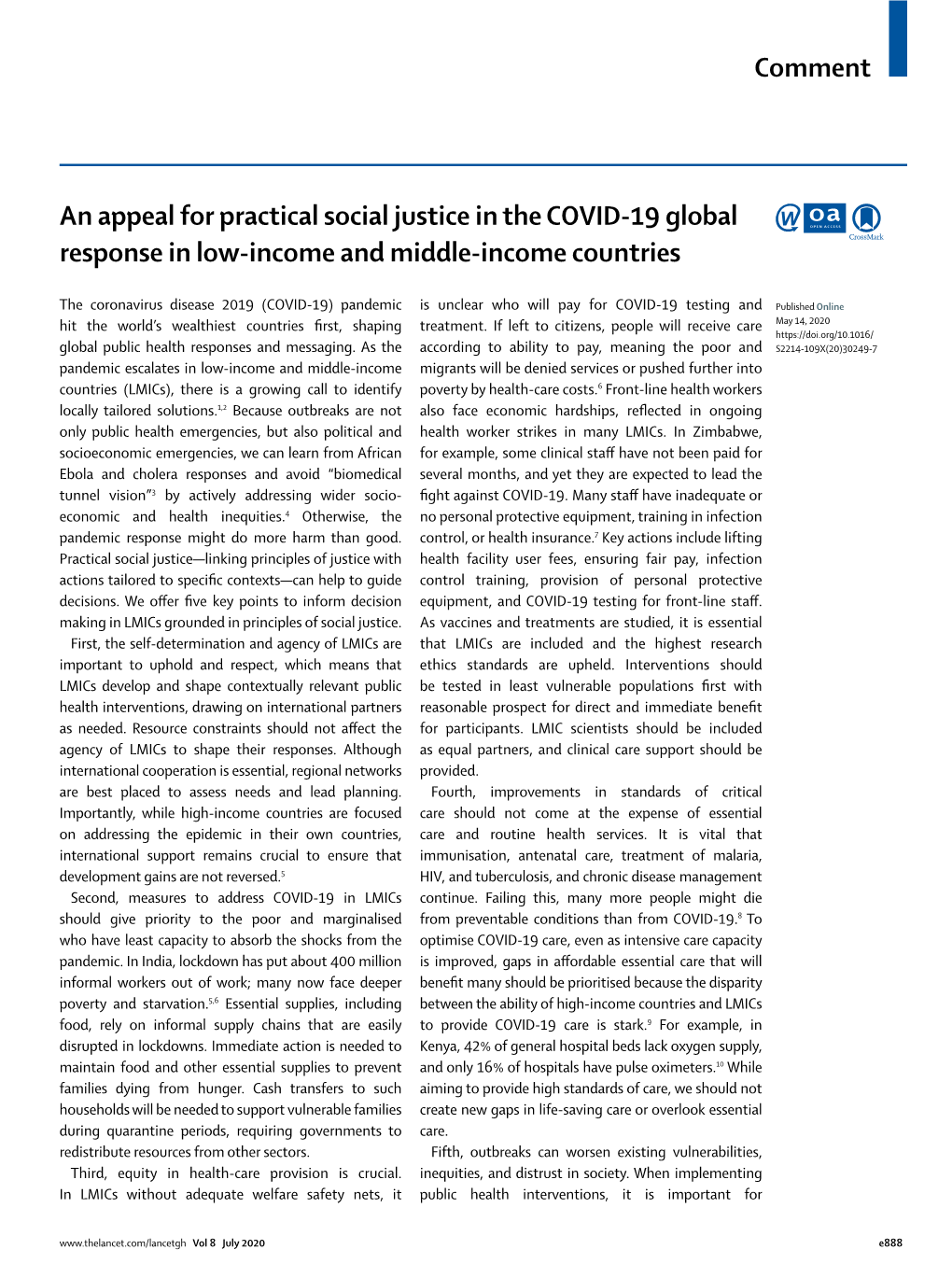 An Appeal for Practical Social Justice in the COVID-19 Global Response in Low-Income and Middle-Income Countries