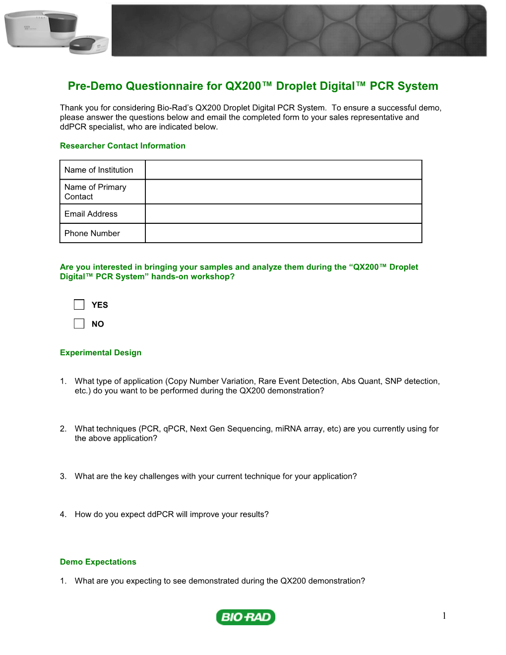 QX100 Droplet Digital PCR System Pre-Installation Guide