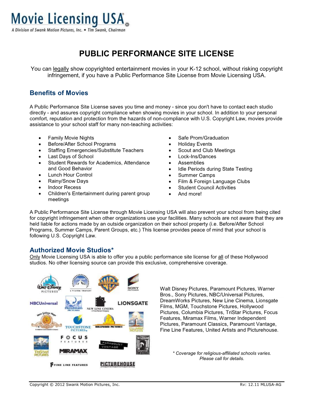 Public Performance Site License