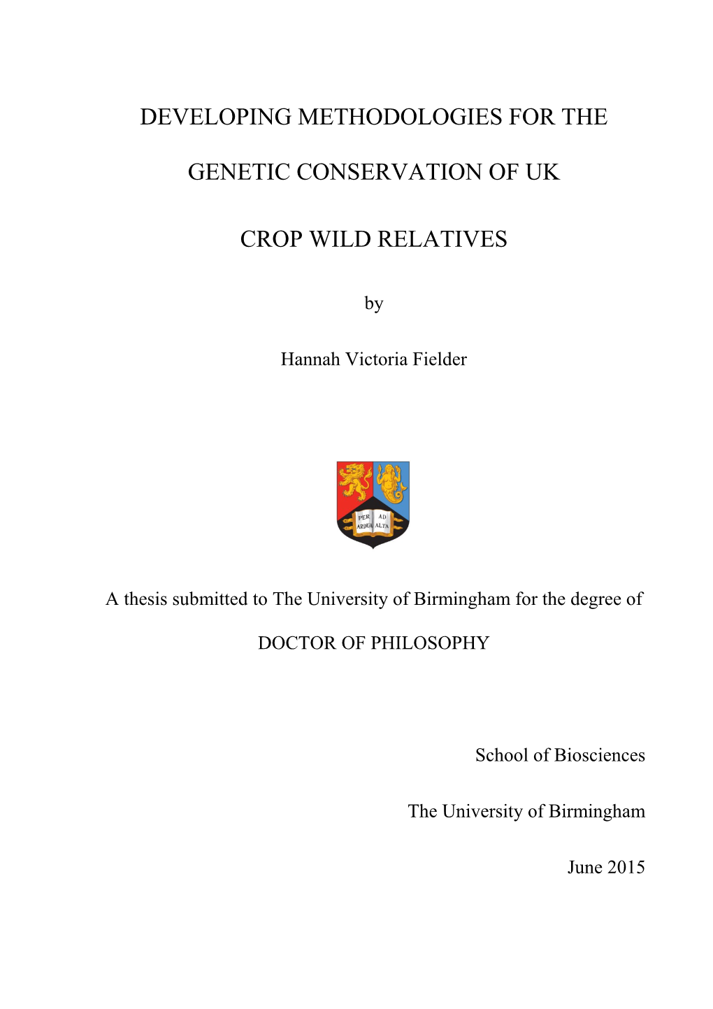 Developing Methodologies for the Genetic Conservation of UK Crop Wild Relatives