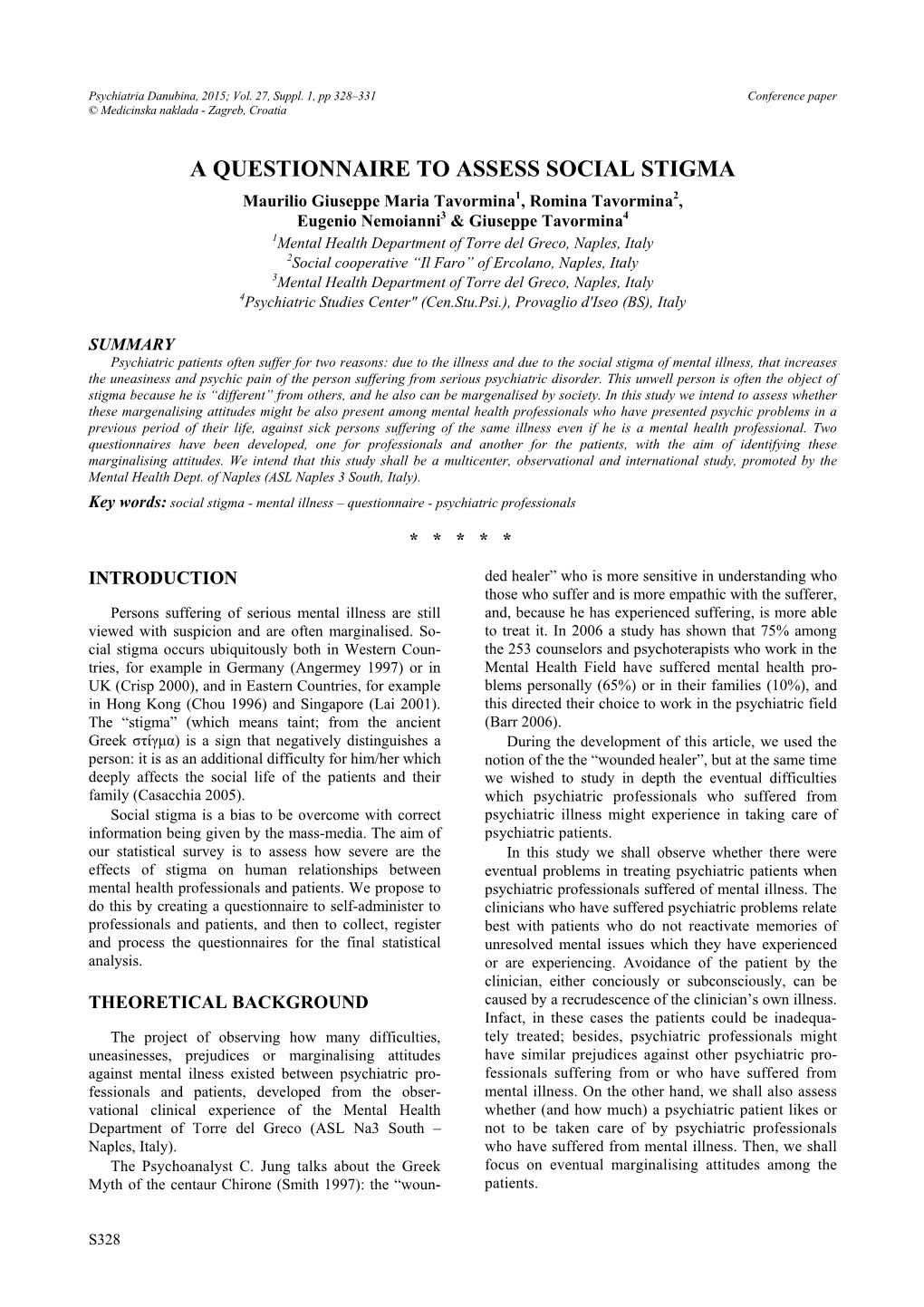 A Questionnaire to Assess Social Stigma