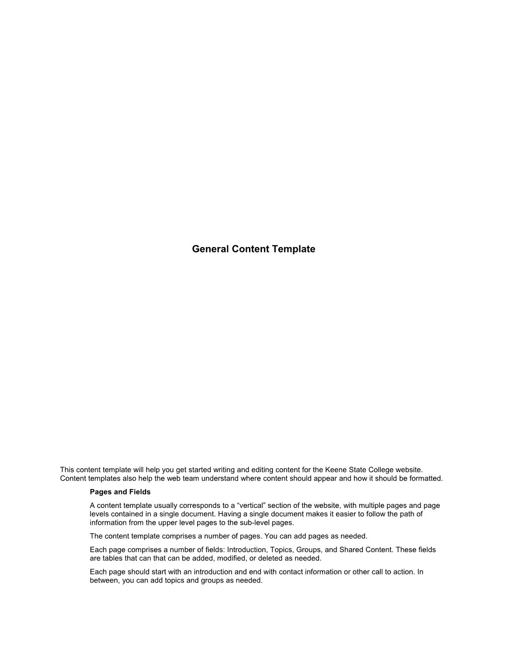 Keene State College Content Templates