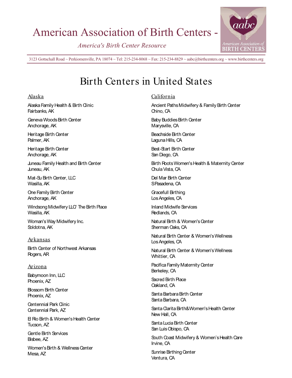 American Association of Birth Centers ­ America's Birth Center Resource