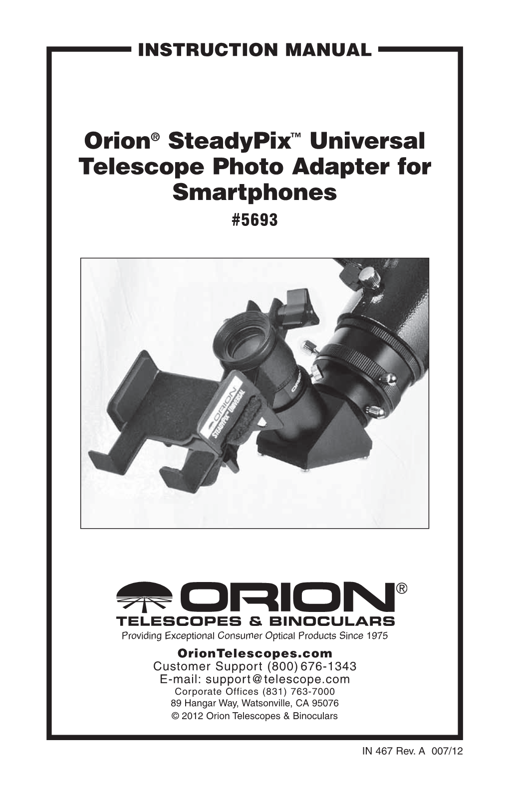 Orion® Steadypix™ Universal Telescope Photo Adapter for Smartphones #5693