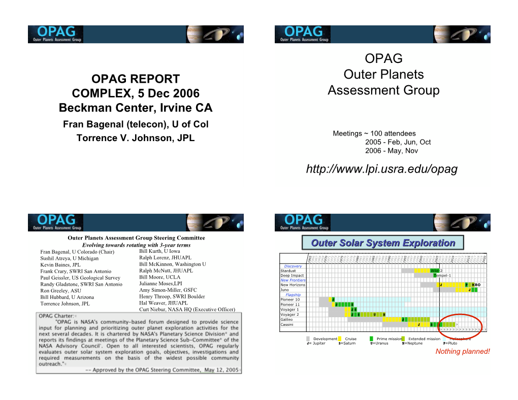 OPAG Outer Planets Assessment Group