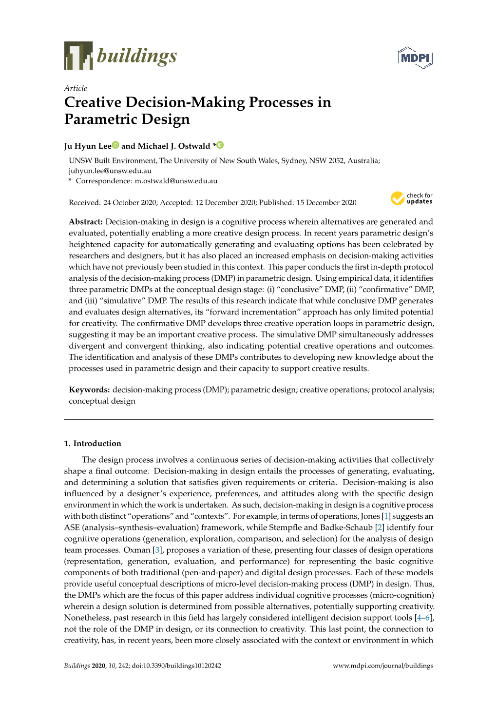 Creative Decision-Making Processes in Parametric Design