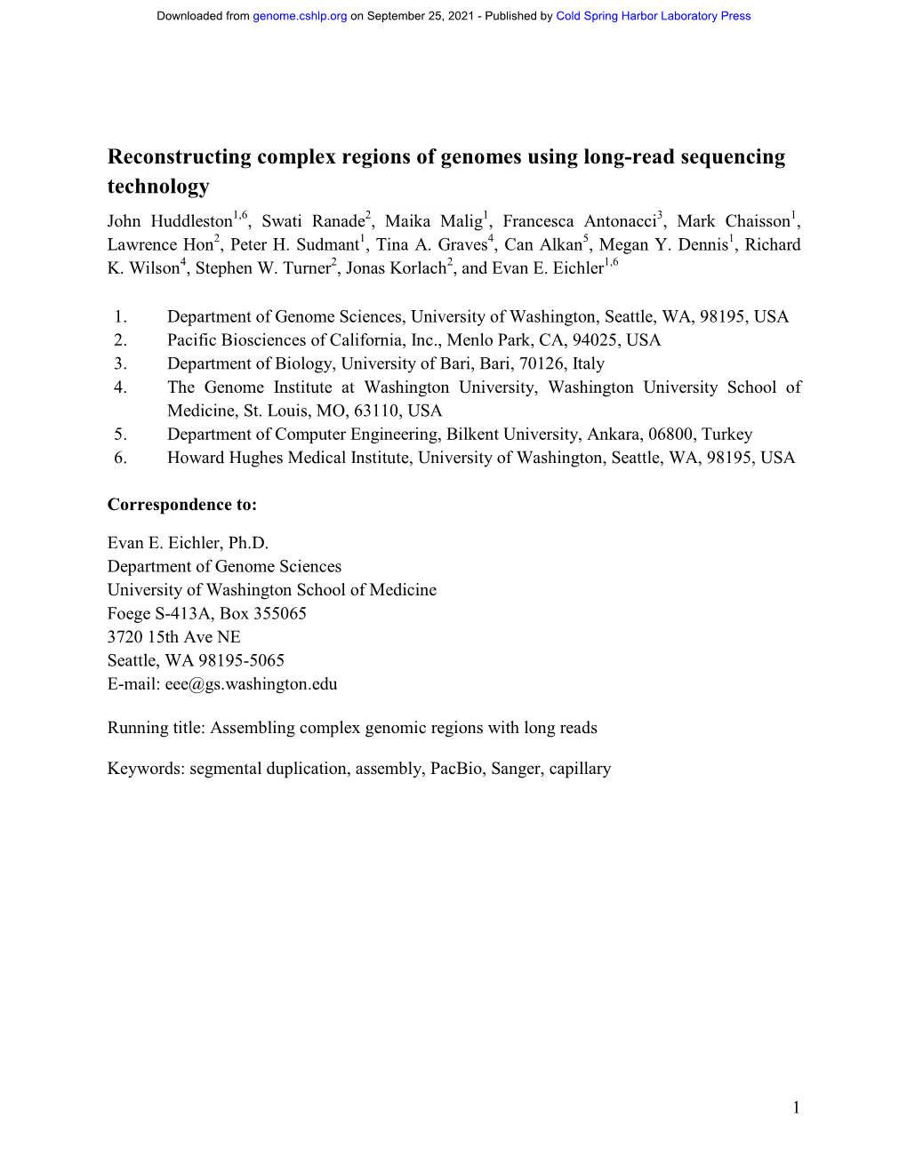 Reconstructing Complex Regions of Genomes Using Long-Read Sequencing Technology