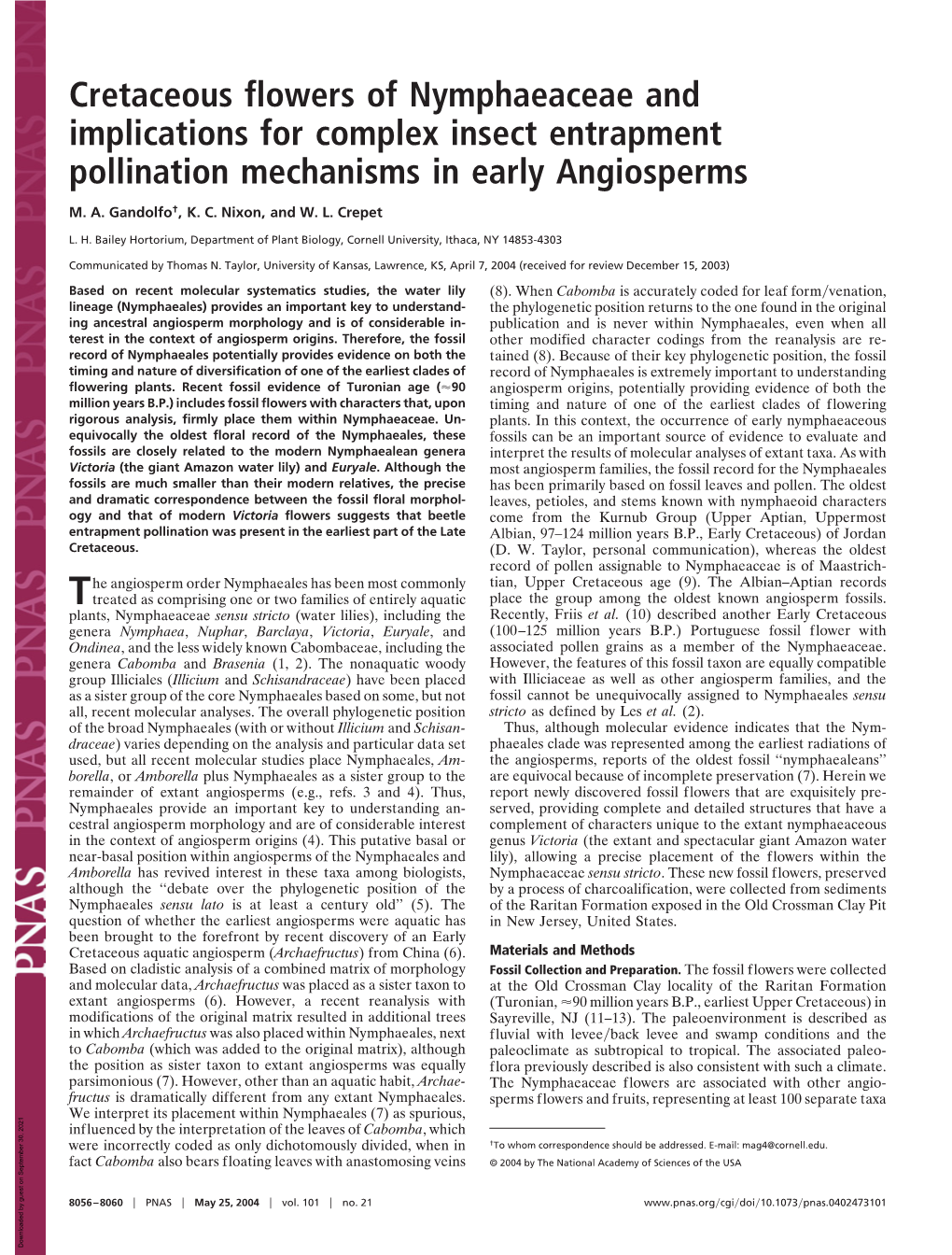 Cretaceous Flowers of Nymphaeaceae and Implications for Complex Insect Entrapment Pollination Mechanisms in Early Angiosperms