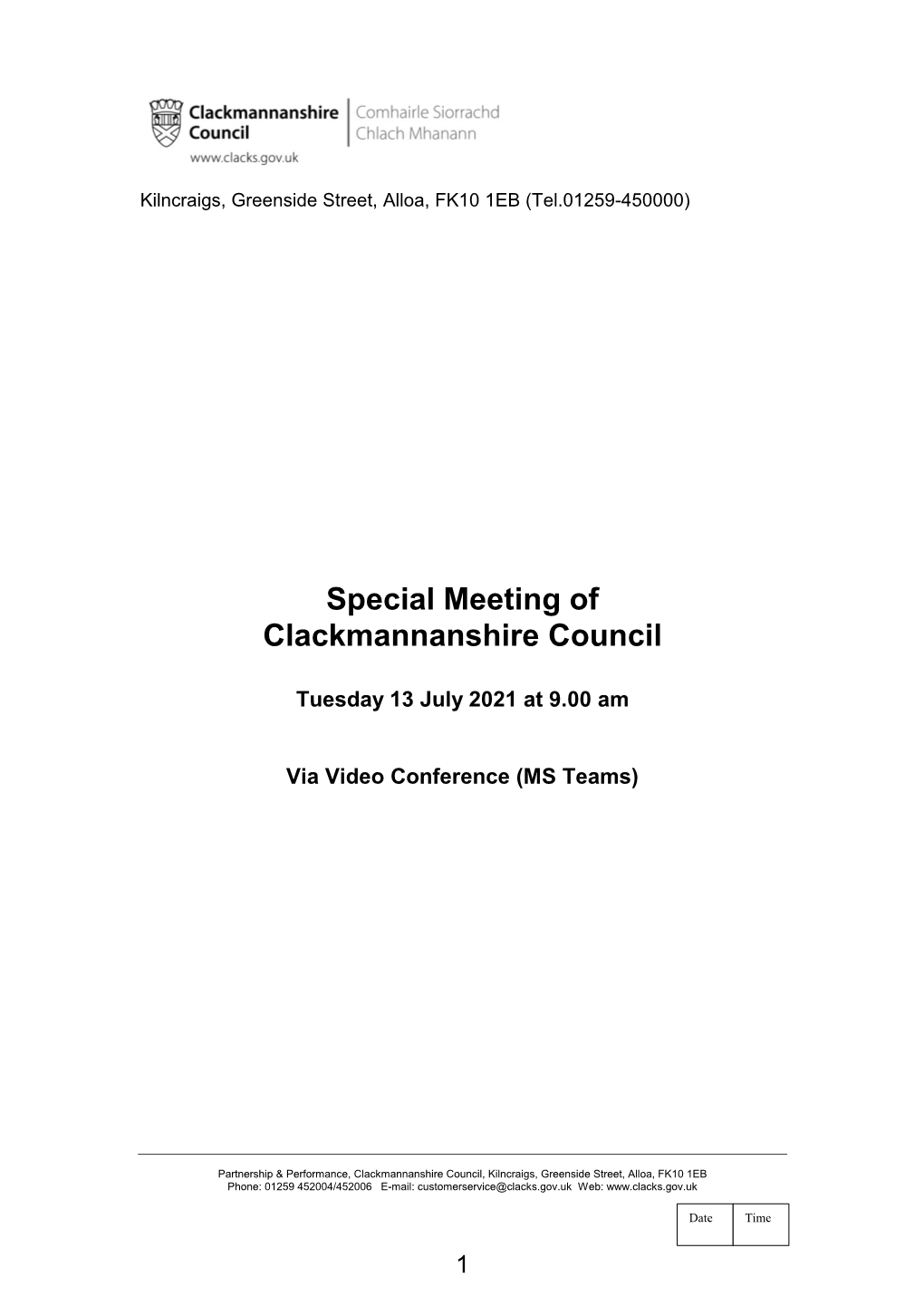 Agenda for the Special Meeting Of