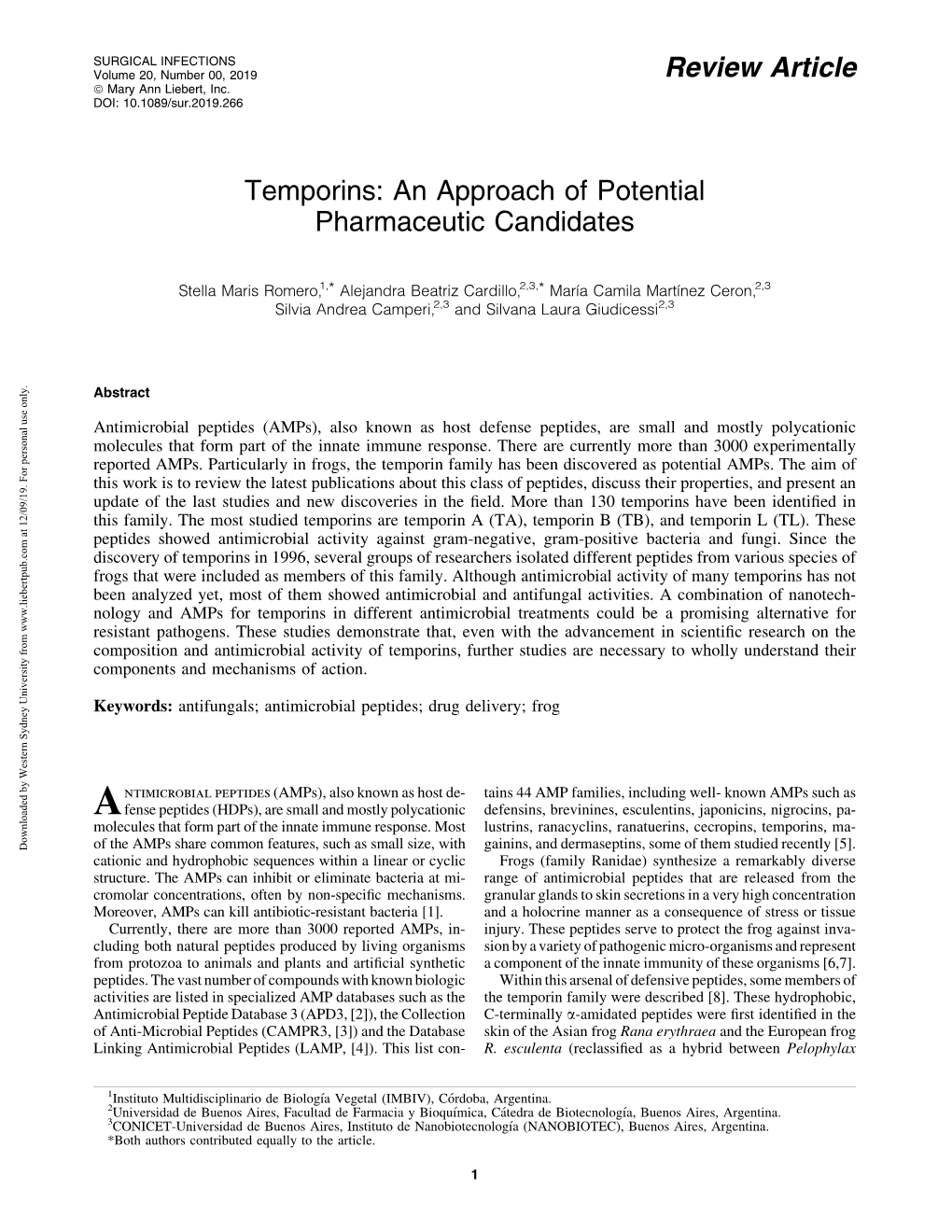 Temporins: an Approach of Potential Pharmaceutic Candidates