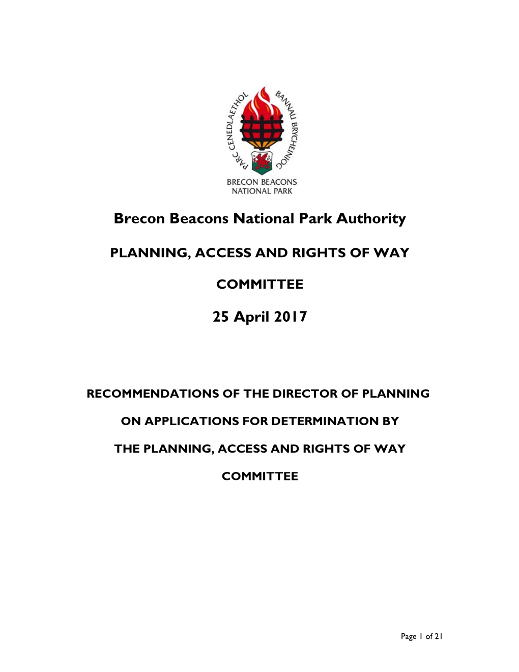 Brecon Beacons National Park Authority PLANNING, ACCESS