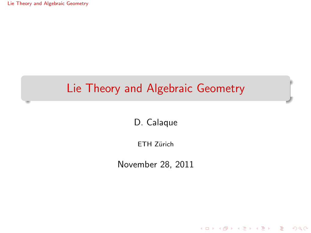 Lie Theory and Algebraic Geometry