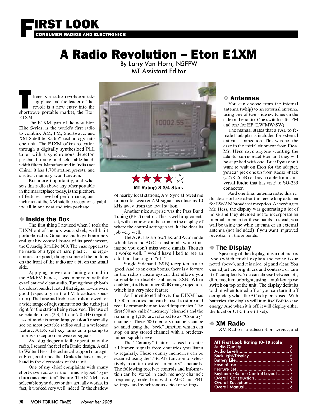 Eton E1XM by Larry Van Horn, N5FPW MT Assistant Editor