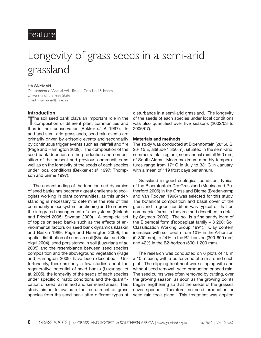 Longevity of Grass Seeds in a Semi-Arid Grassland