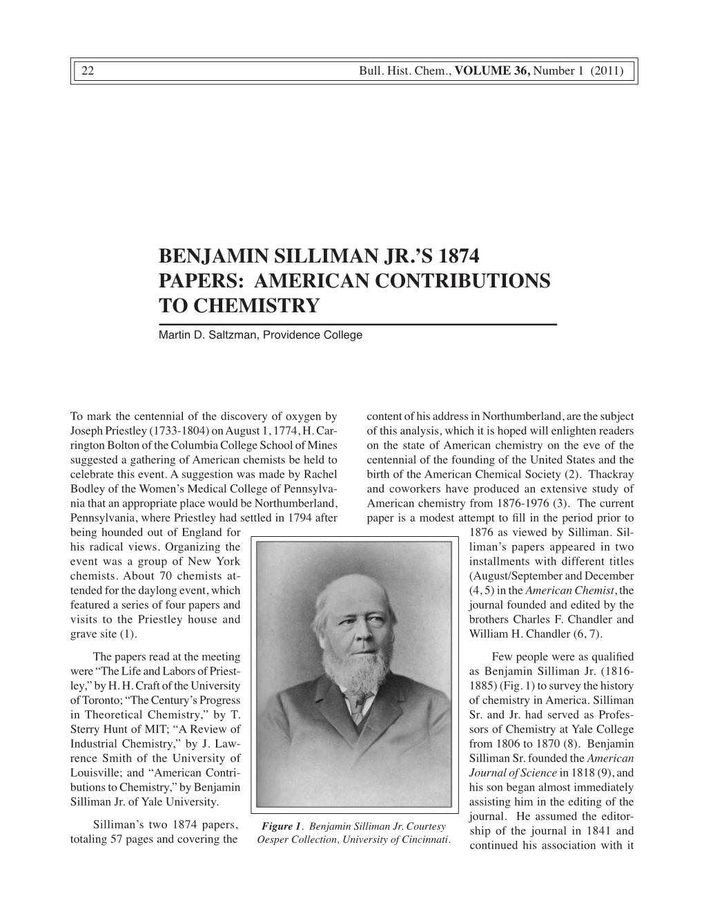 Benjamin Silliman Jr.’S 1874 Papers: American Contributions to Chemistry