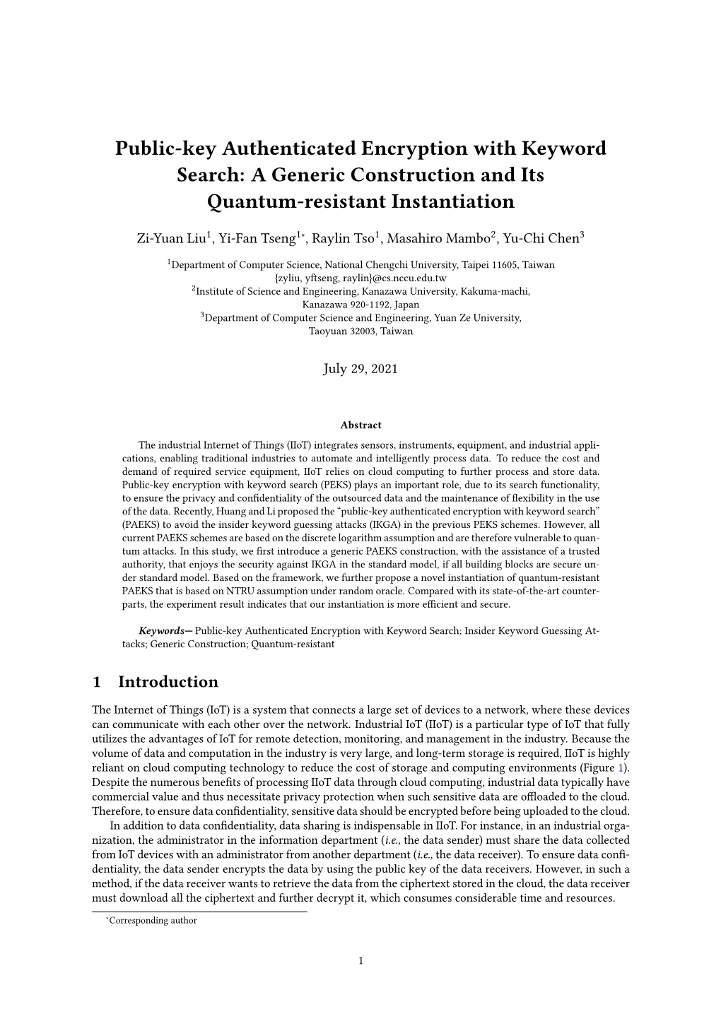 Public-Key Authenticated Encryption with Keyword Search: a Generic Construction and Its Quantum-Resistant Instantiation