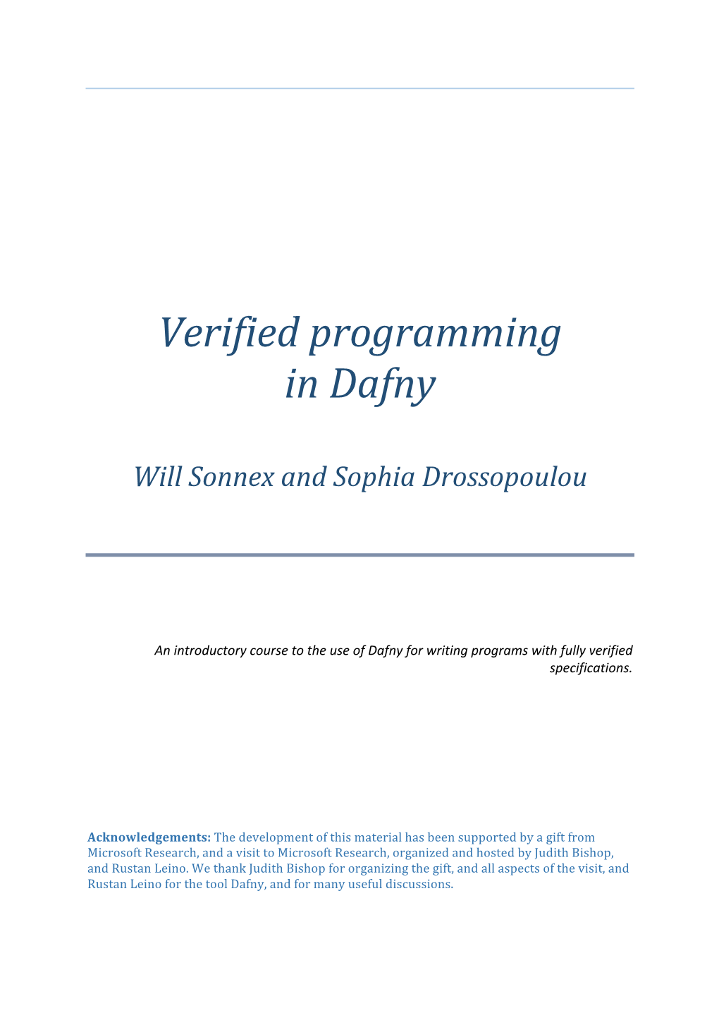 Verified Programming in Dafny