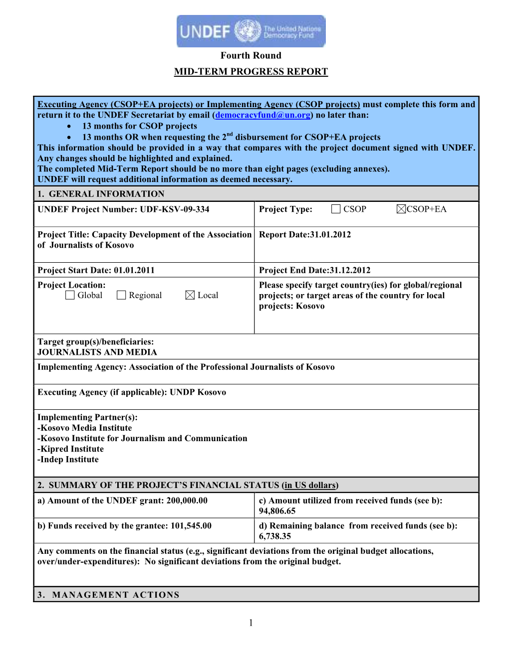 Fourth Round MID-TERM PROGRESS REPORT 1