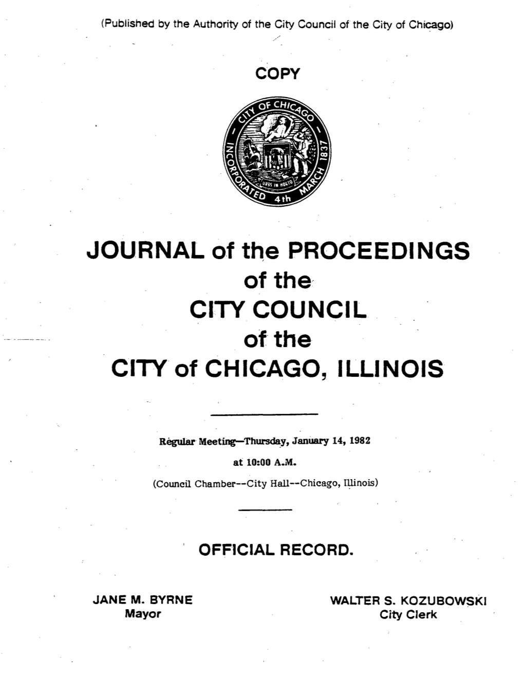 JOURNAL of the PROCEEDINGS of the CITY COUNCIL Ofthe Cityof CHICAGO, ILLINOIS
