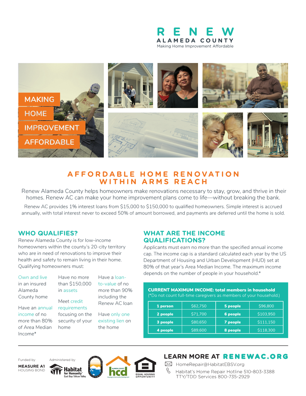 AFFORDABLE HOME RENOVATION WITHIN ARMS REACH Renew Alameda County Helps Homeowners Make Renovations Necessary to Stay, Grow, and Thrive in Their Homes