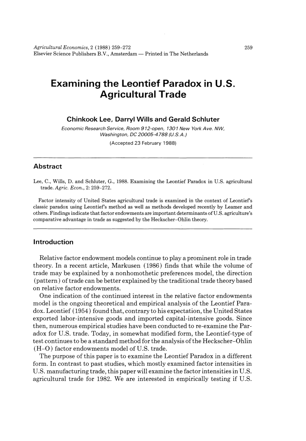 Examining the Leontief Paradox in U.S. Agricultural Trade