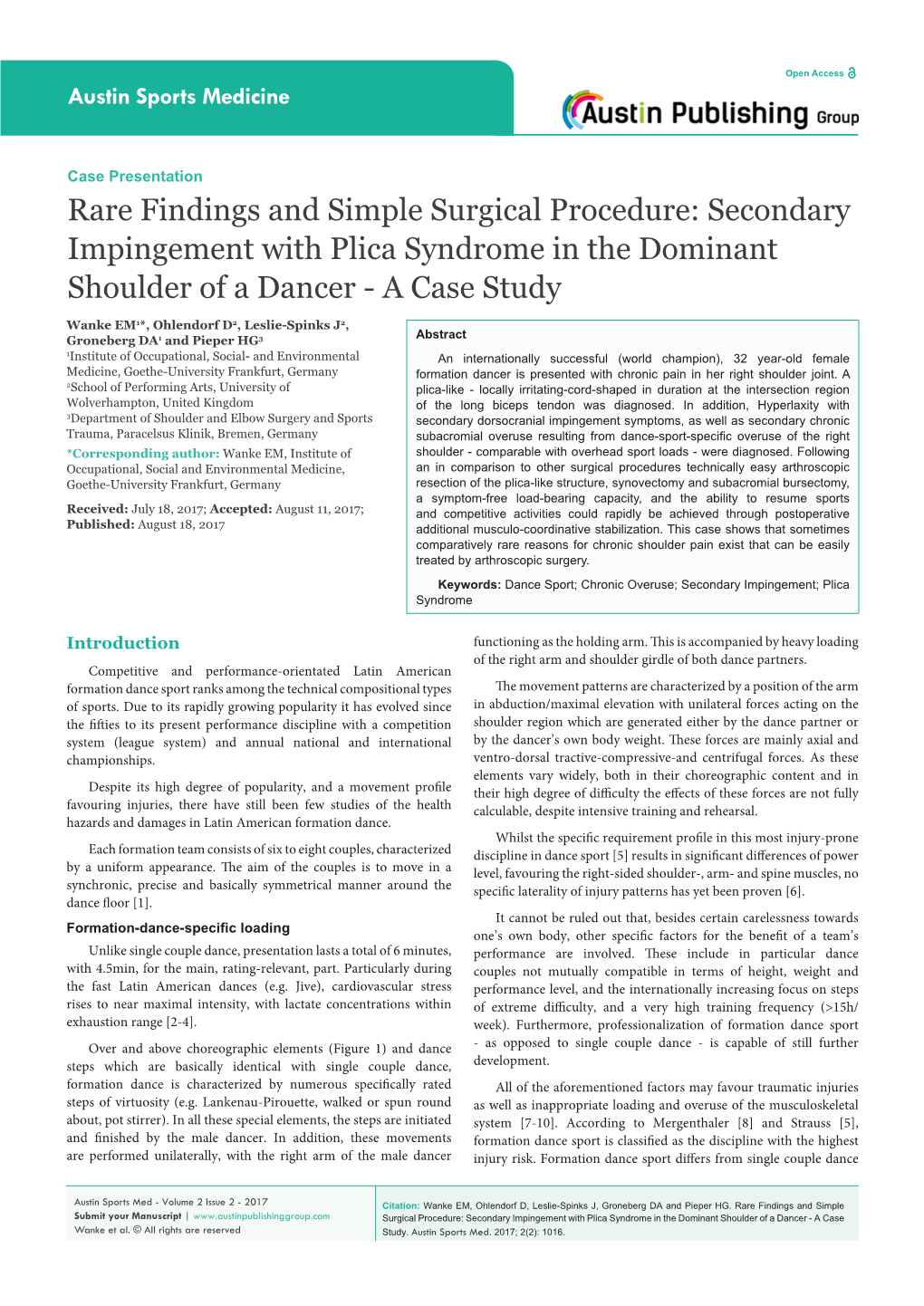 Secondary Impingement with Plica Syndrome in the Dominant Shoulder of a Dancer - a Case Study