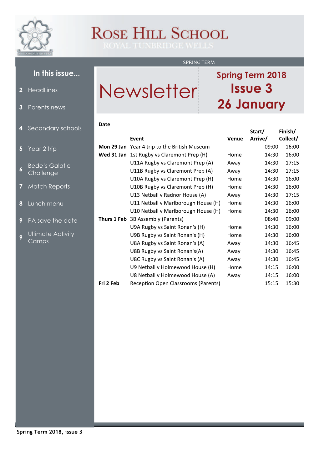 Newsletter Issue 3 3 Parents News 26 January