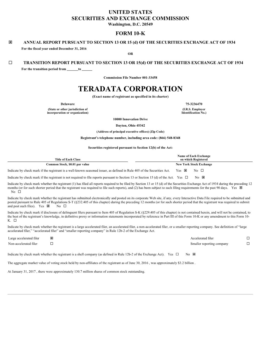 TERADATA CORPORATION (Exact Name of Registrant As Specified in Its Charter)