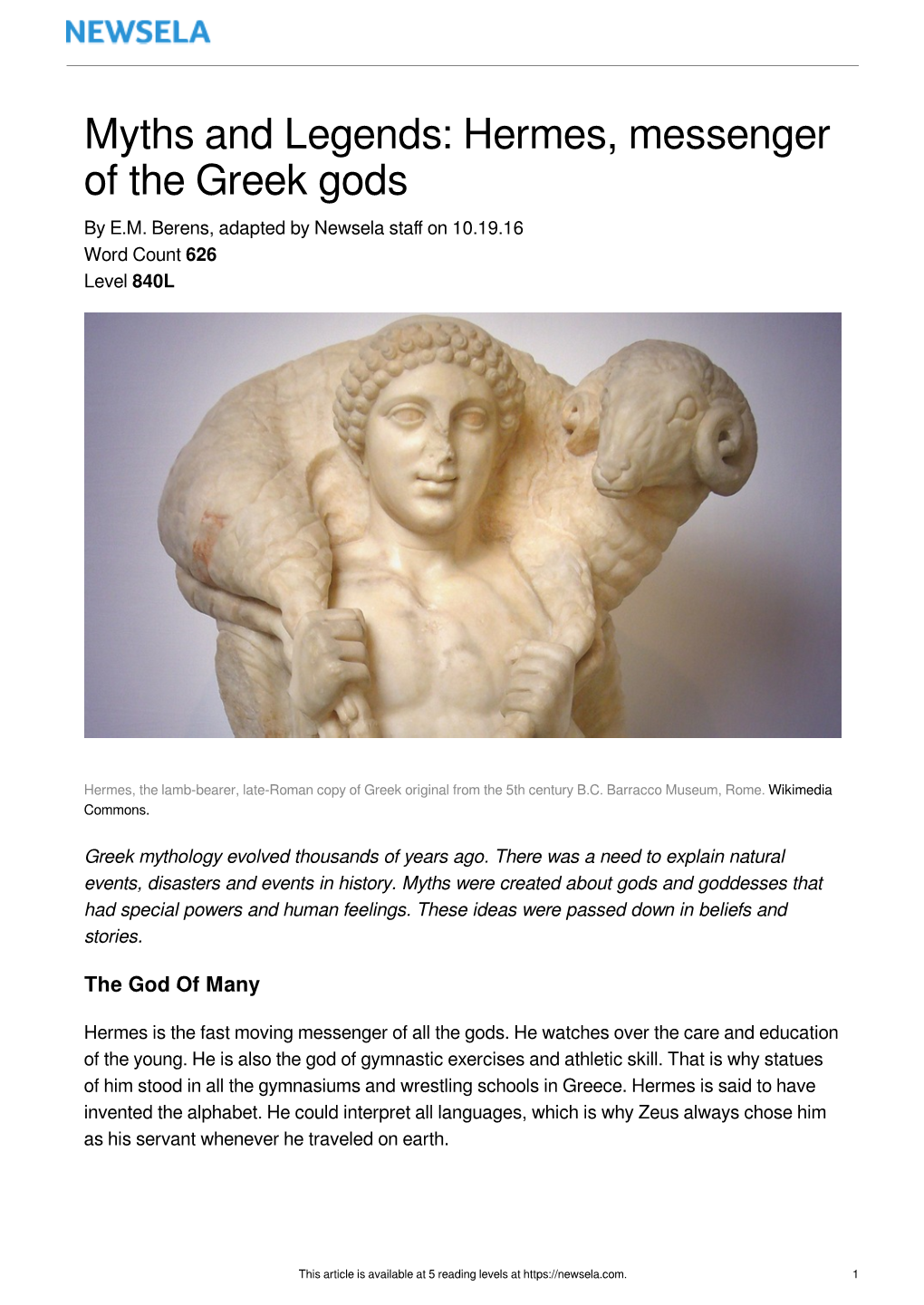 Myths and Legends: Hermes, Messenger of the Greek Gods by E.M
