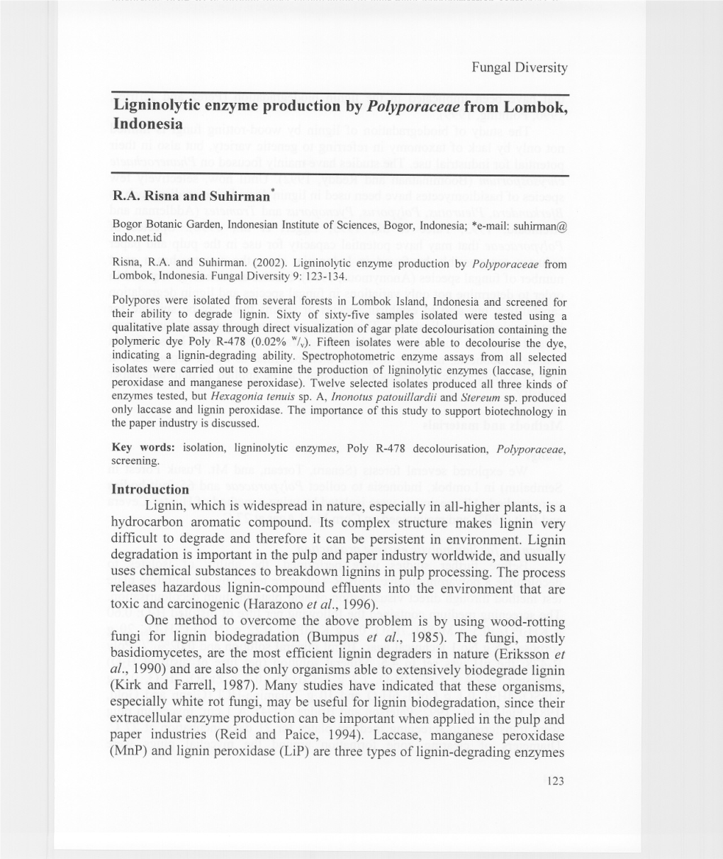 Ligninolytic Enzyme Production by Polyporaceae from Lombok, Indonesia