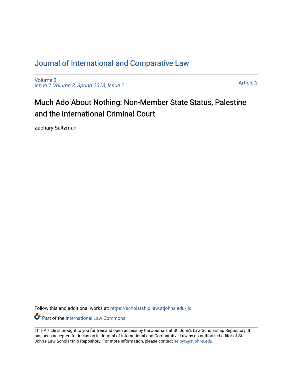 Non-Member State Status, Palestine and the International Criminal Court