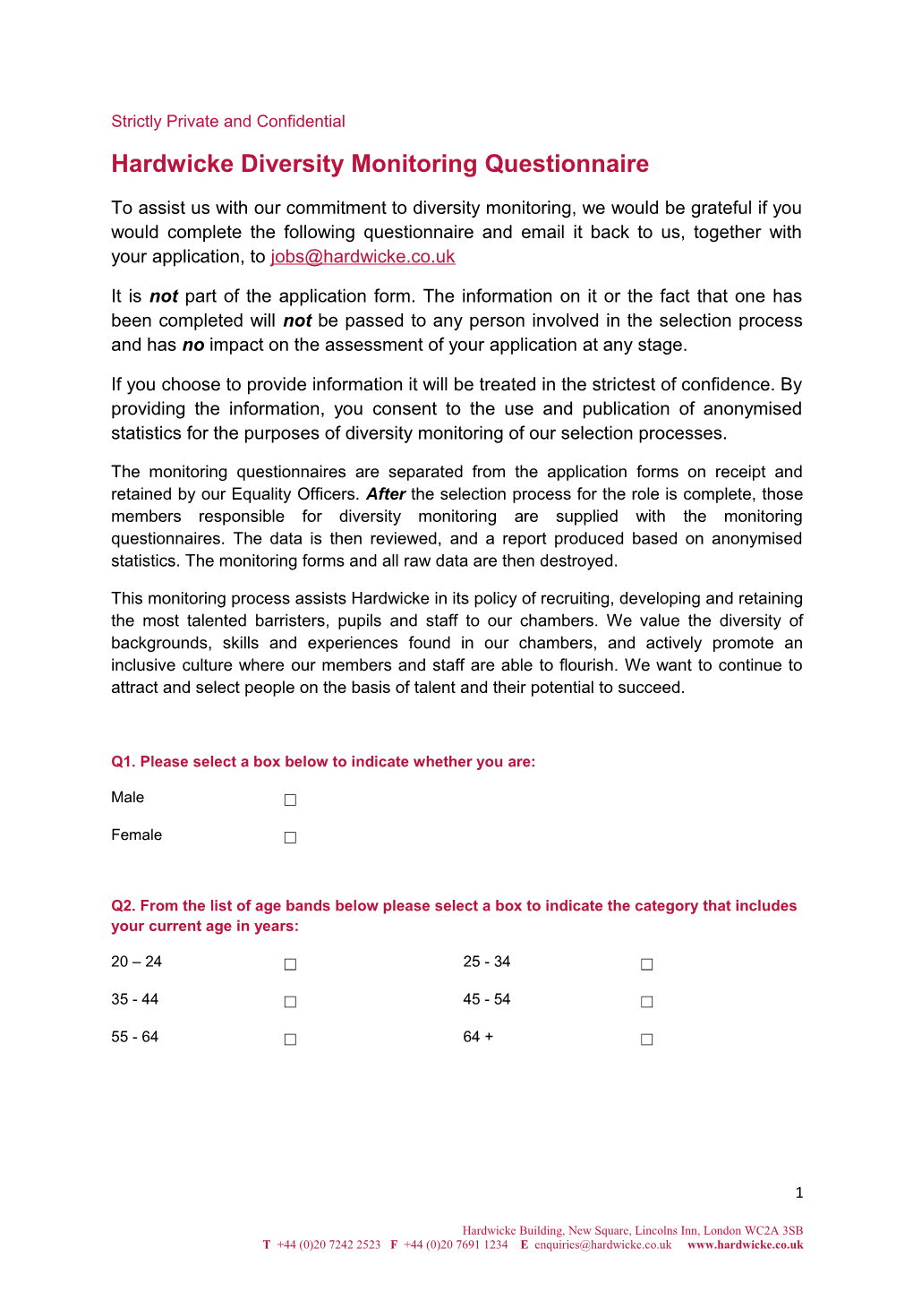 Hardwicke Diversity Monitoring Questionnaire