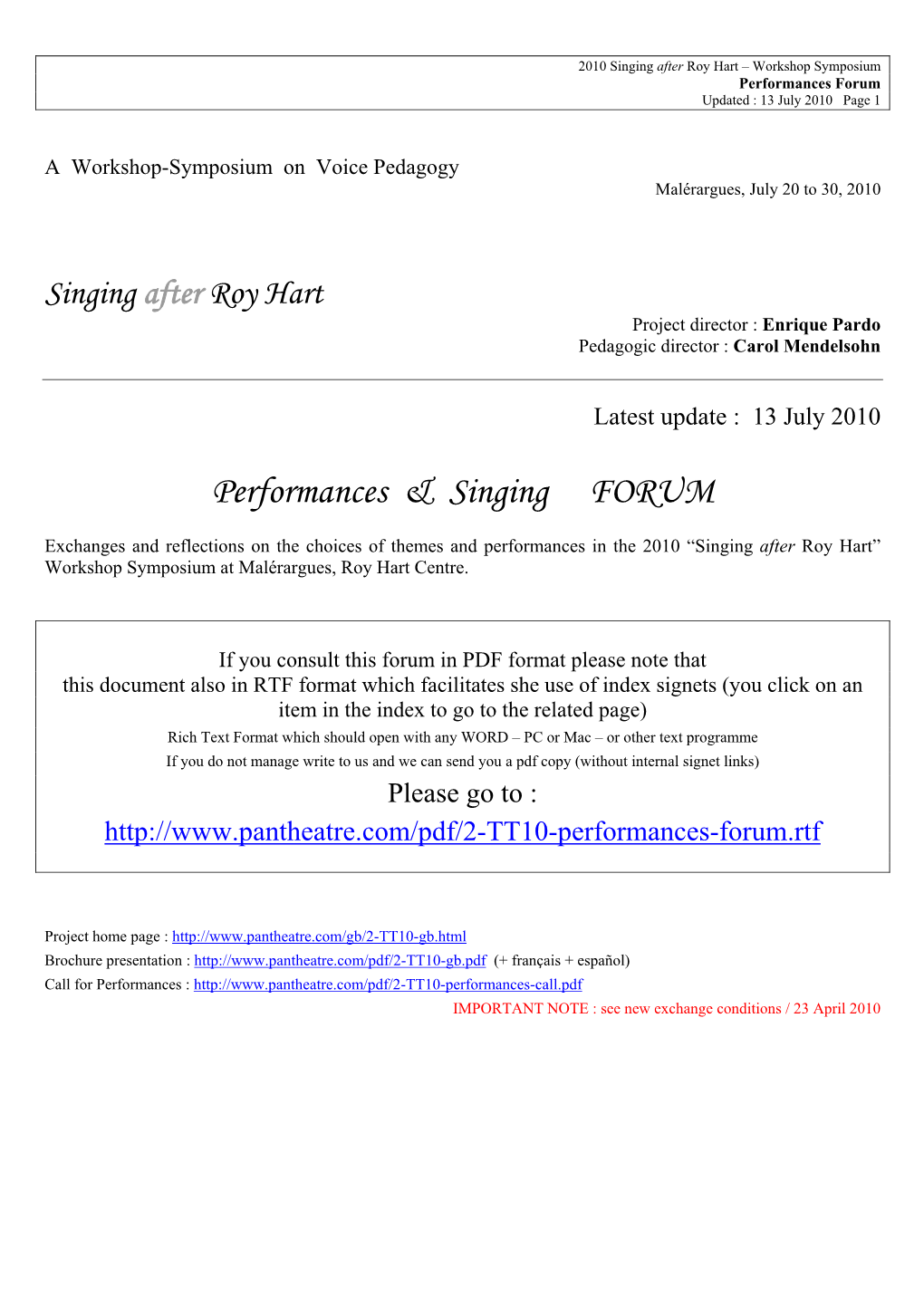 Performances & Singing FORUM