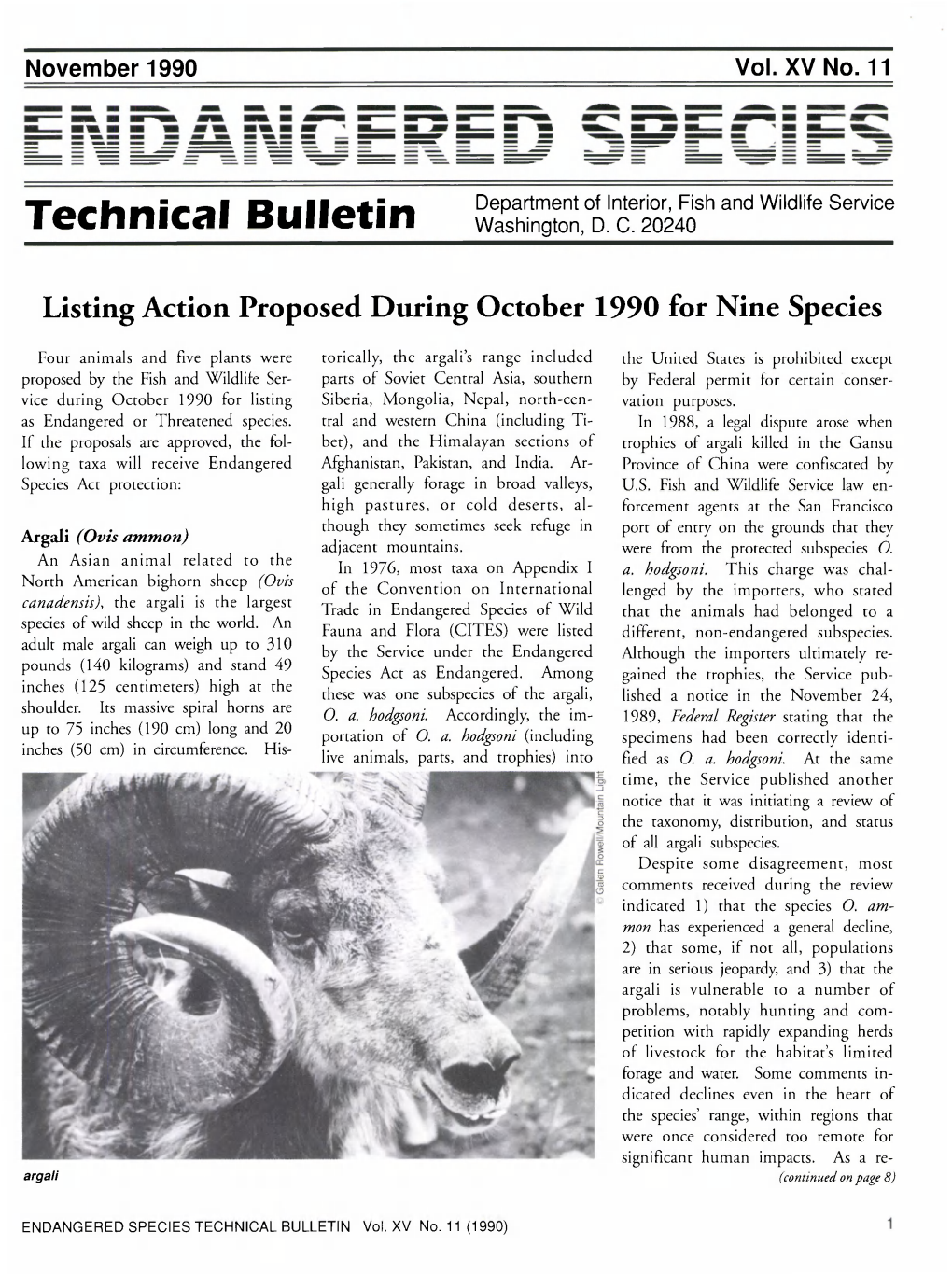 Listing Action Proposed During October 1990 for Nine Species