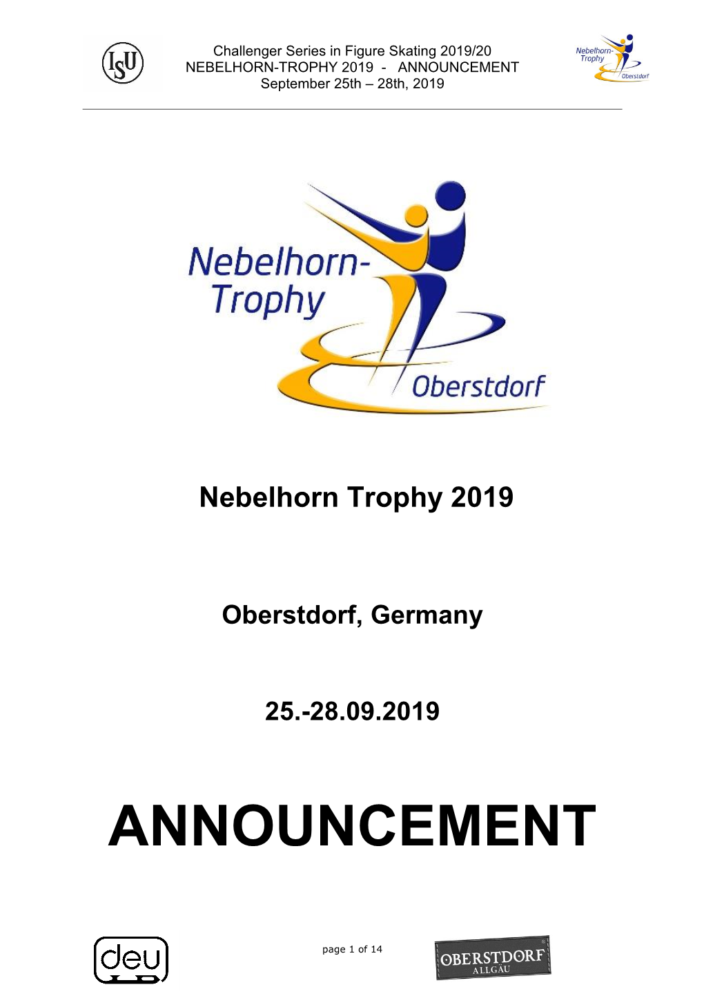 Nebelhorn Trophy 2019 Announcement