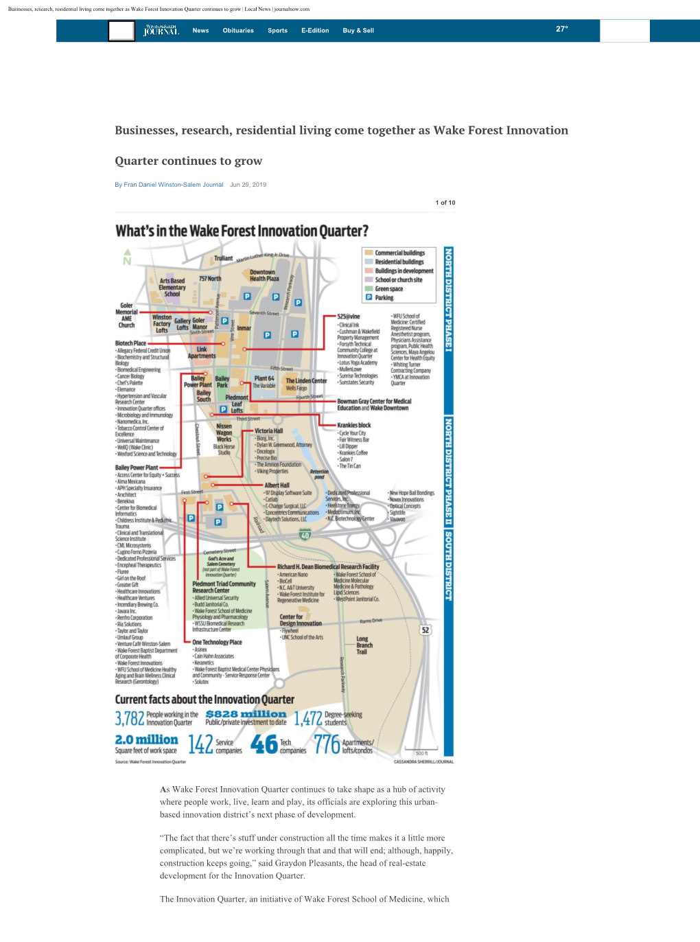 Businesses, Research, Residential Living Come Together As Wake Forest Innovation Quarter Continues to Grow | Local News | Journalnow.Com